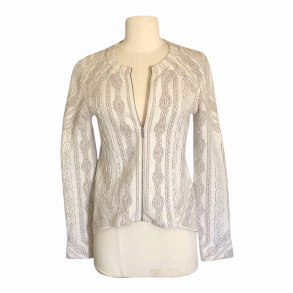 BCBGMaxAzria White Cream Stretch Jacket Front Zip Asymmetrical Hem Women’s XS